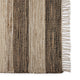 Runner with vertical stripes in warm brown, beige and cream, finished with a white fringe, styled on a natural timber floor.