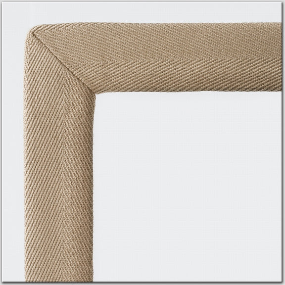 Detailed view of a cotton and linen frame corner, highlighting refined texture and craftsmanship in a softly lit interior setting.