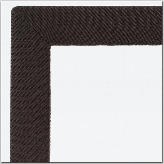 Detail of a cotton and linen woven border frame alongside a textured premium rug, styled on a crisp white background.