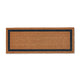 Rectangular brown coir doormat with a refined navy border, showcasing natural texture and quality craftsmanship on a smooth floor.