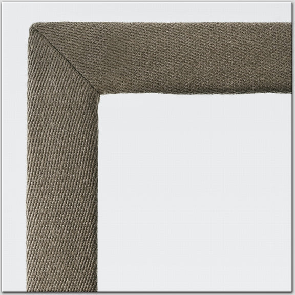 Detail of a cotton and linen frame corner showcasing textured natural fibres and refined craftsmanship on premium flooring.