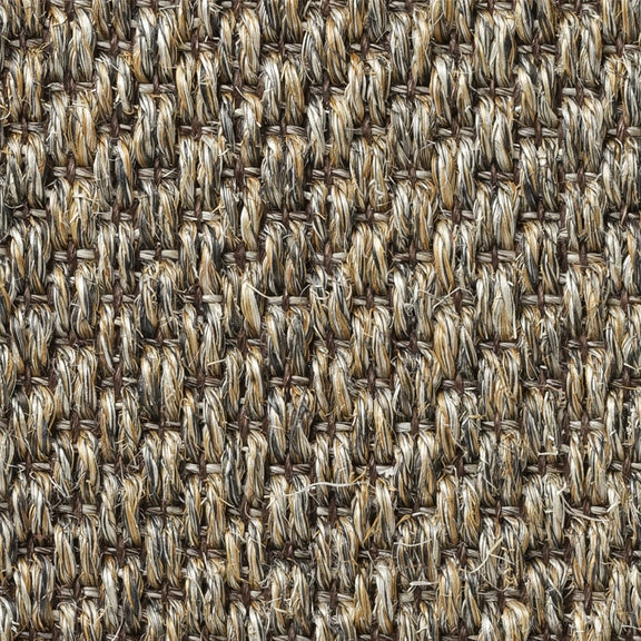 Detailed view of tan and brown sisal fibers in a refined basketweave, highlighting natural texture and artisanal quality.