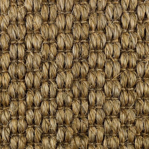 Textured brown sisal rug with a heavy, rustic grid pattern and natural fibers, showcasing quality craftsmanship and durability.