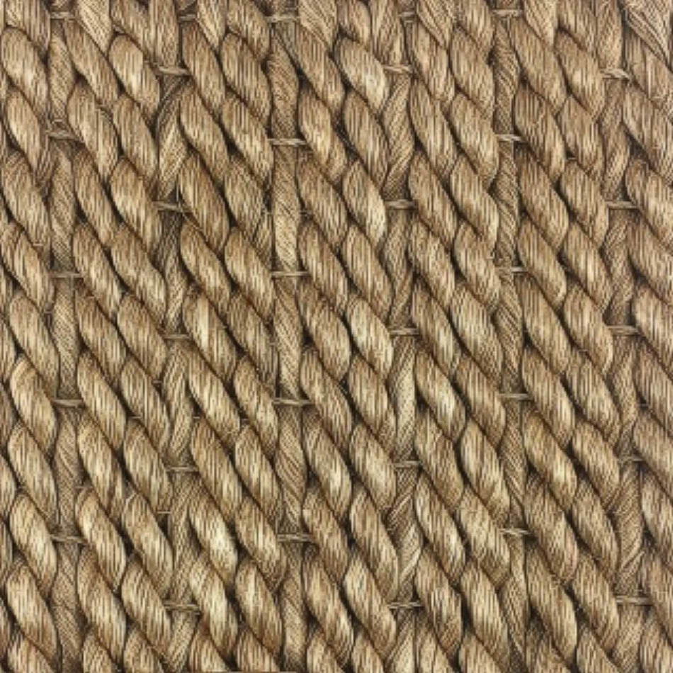 Diagonal weave of thick, twisted natural fibres in warm wheat tones, highlighting refined texture and artisanal craftsmanship.
